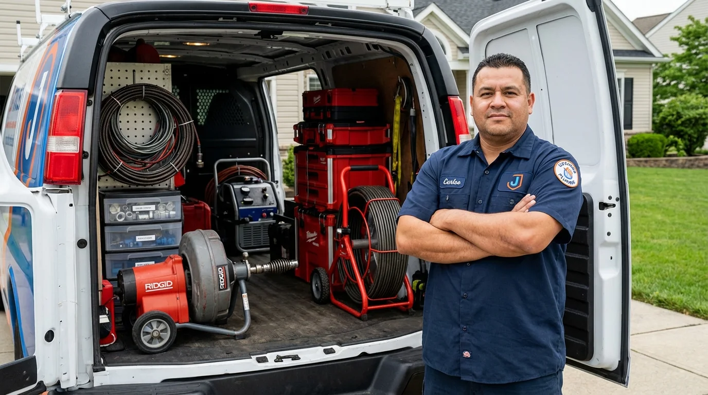 Professional drain cleaning equipment and Johns Plumbing LLC plumber in Oak Island