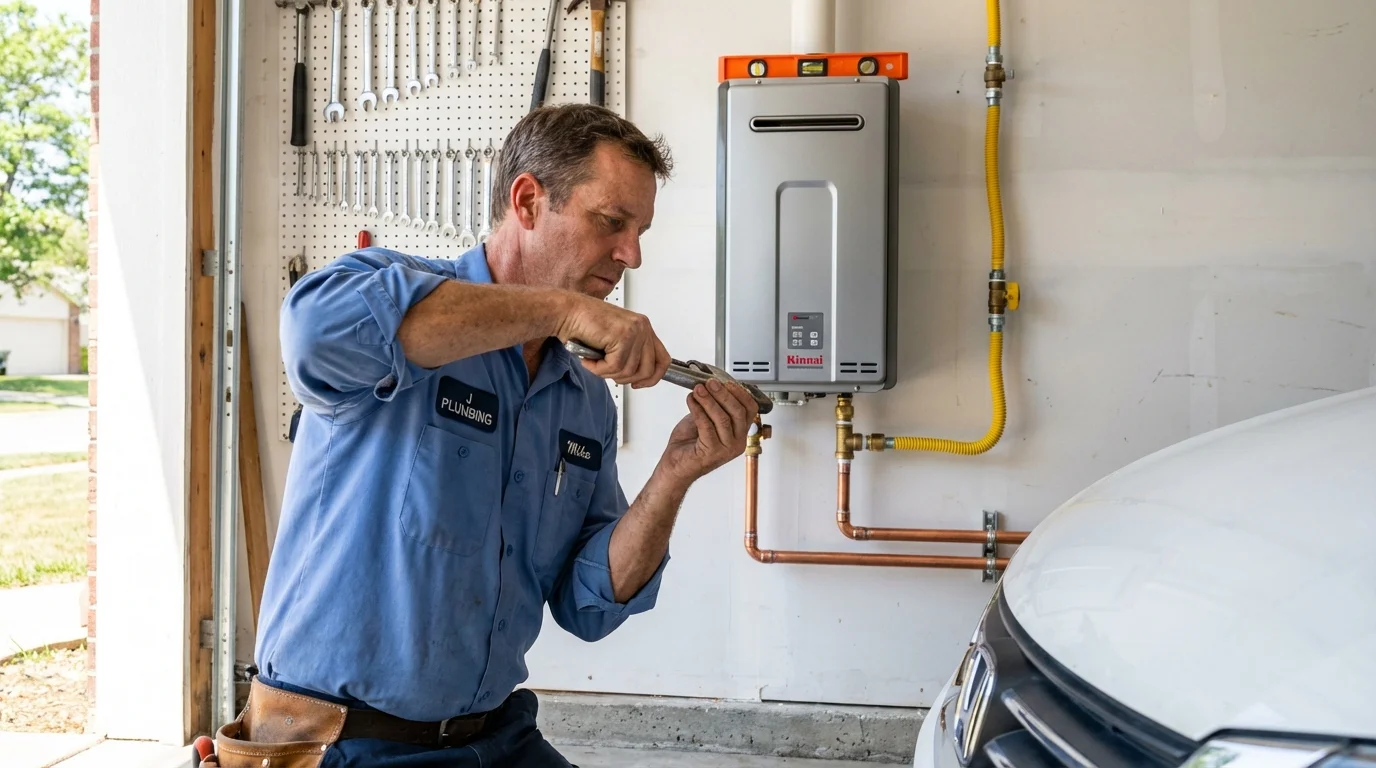 Tankless water heater installation by a Johns Plumbing LLC plumber in Oak Island