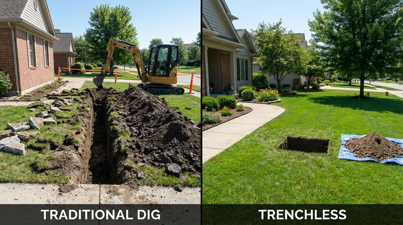 Trenchless sewer repair with minimal yard damage versus traditional excavation in Oak Island, NC
